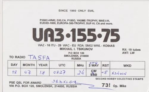 UA3-155-75 SWL-QSL-Karte