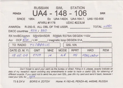UA4-148-106 SWL-QSL-Karte