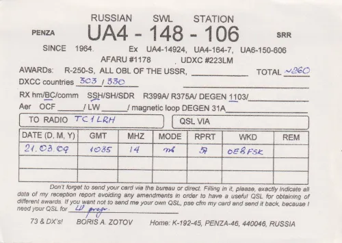 UA4-148-106 SWL-QSL-Karte