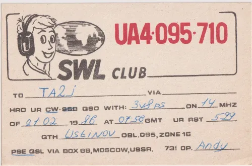 UA4095710 SWL QSL kartı