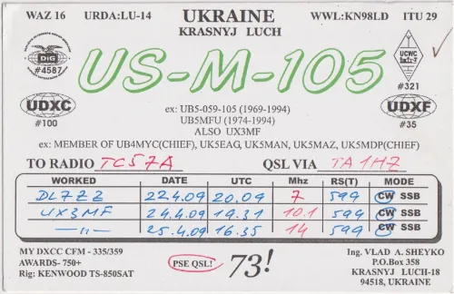 US-M-105 SWL-QSL-Karte