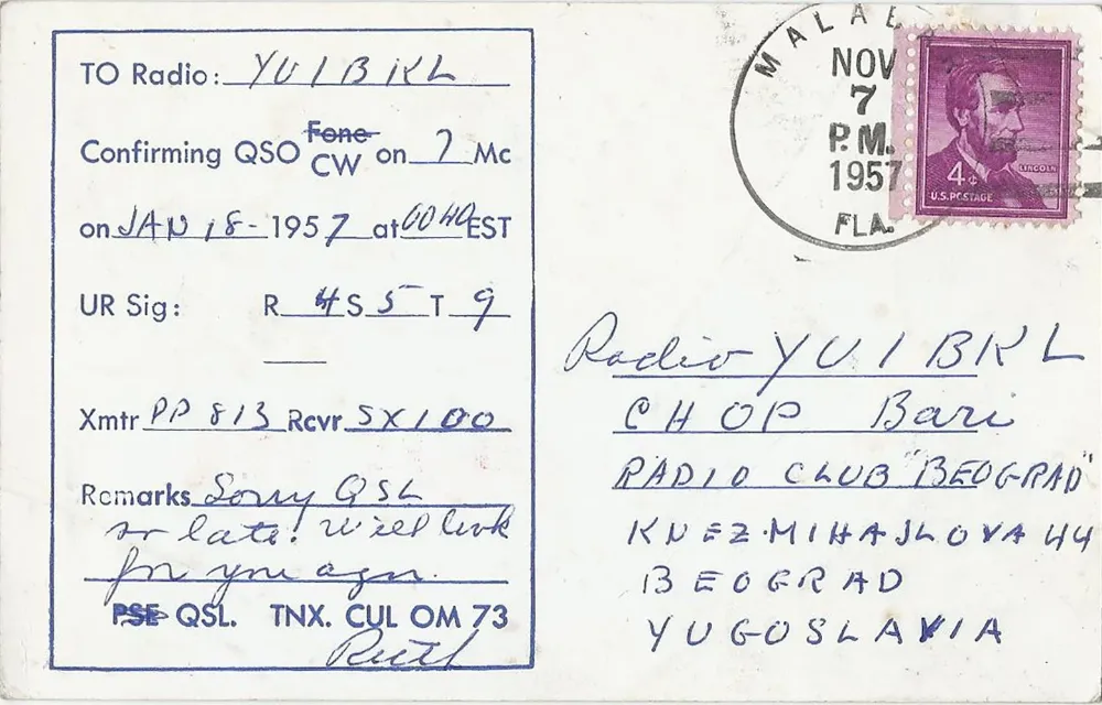W4BWR ve TA2BK çağrı işaretlerine ait QSL kartı