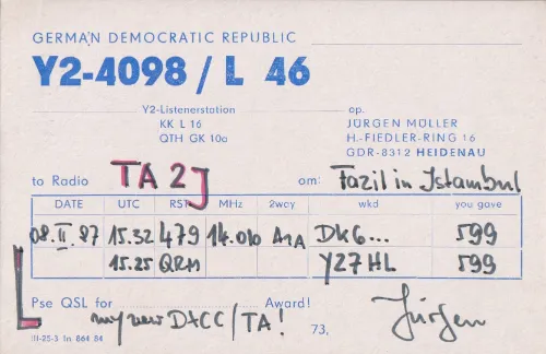 Y2-4098-L-46 SWL QSL kartı
