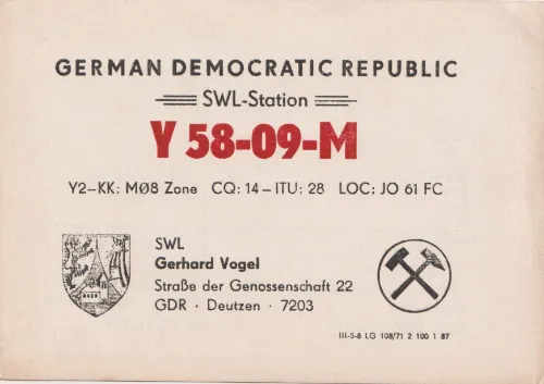 Y58-09-M SWL QSL kartı