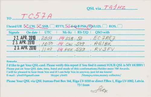 YL-RS-01 SWL QSL kartı
