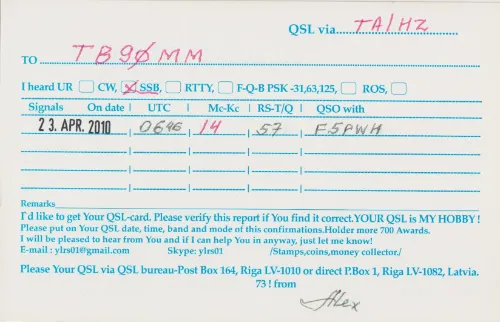 YL-RS-01 SWL QSL kartı