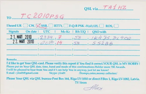 YL-RS-01 SWL QSL kartı