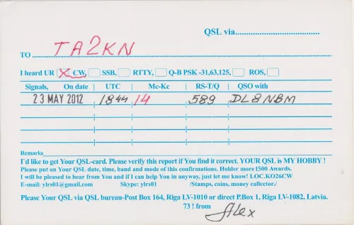 YL-RS-01 SWL QSL kartı