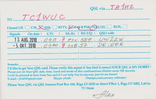YL-RS-01 SWL QSL kartı
