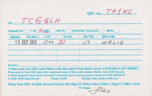 YL-RS-01 SWL QSL kartı