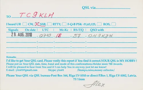 YL-RS-01 SWL QSL kartı