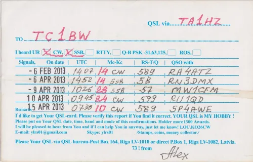 YL-RS-01 SWL QSL kartı