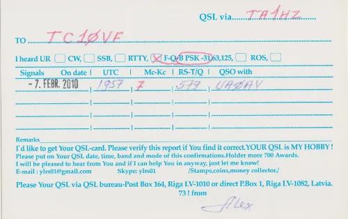 YL-RS-01 SWL QSL kartı