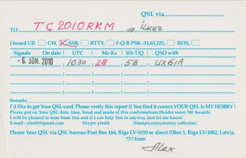 YL-RS-01 SWL QSL kartı