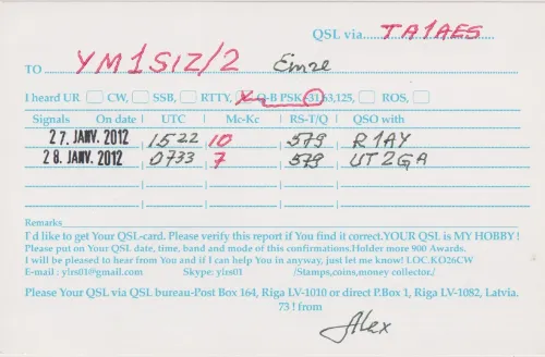 YL-RS-01 SWL QSL kartı
