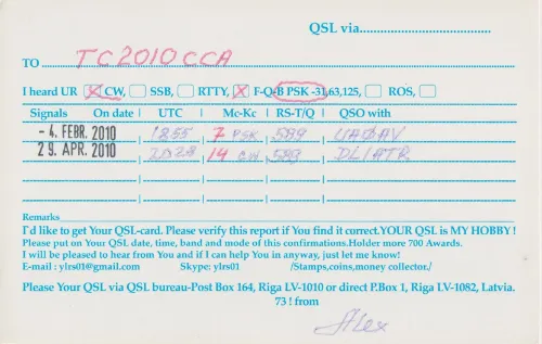YL-RS-01 SWL QSL kartı