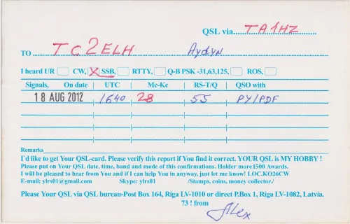 YL-RS-01 SWL QSL kartı