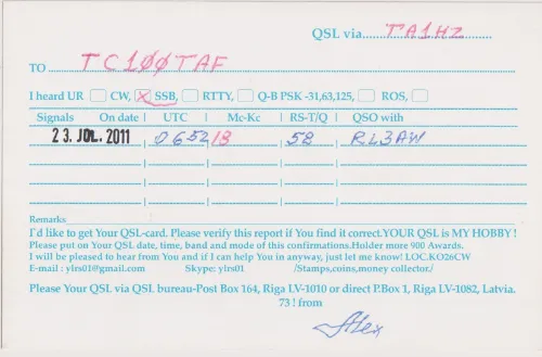 YL-RS-01 SWL QSL kartı
